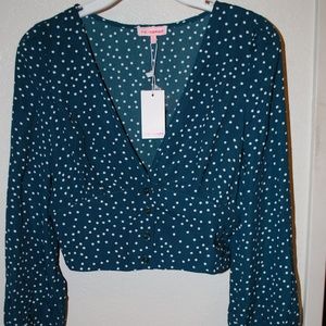 Lulu's Love Always Green Polka Dot Crop Top - NWT